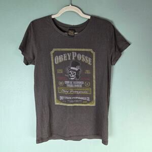 VTG Obey Womens Brown Posse Propaganda Crew Neck Short Sleeve Tee Size Large